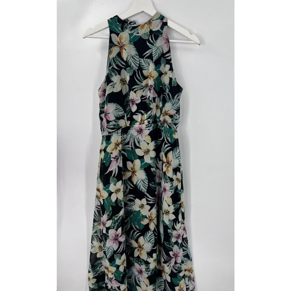 Julia Jordan Floral Sleeveless Halter Neck Midi Dress Lined Black/White Size 6 - Picture 1 of 9